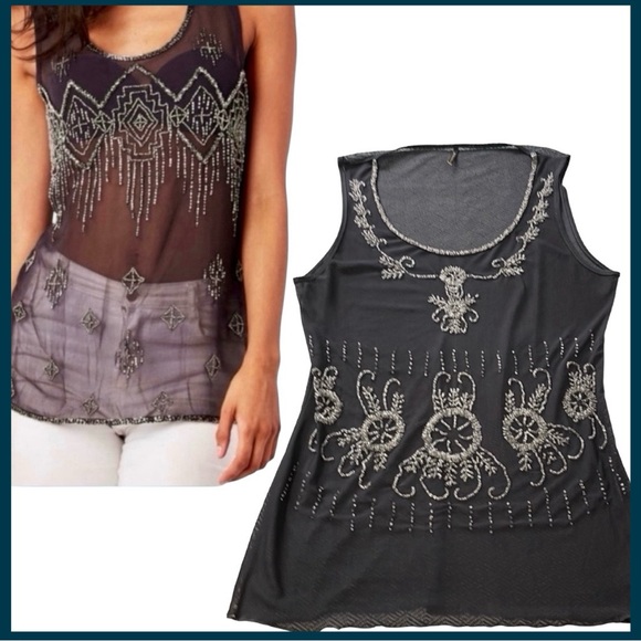 Soyaconcept Dark Grey Sheer Silver Beaded Tank (L) - Picture 3 of 15